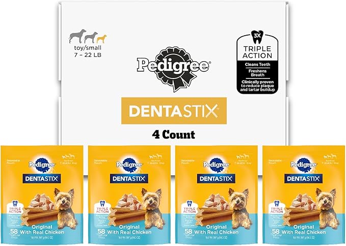 Pedigree Dentastix Small and Toy Breed Dog Treats, Original Flavor, (4) 58ct Bags (232 Treats Total)
