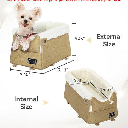 PETSFIT Dog Car Seats for Small Dogs with Safe Protection Hooks, Small Dog Car Seat with Upgraded Safety Tethers, Washable Cushion, Center Console Dog Car Seat (Yellow)