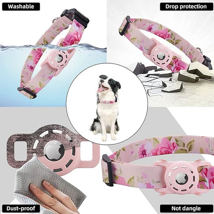 Cat Collar, Compatible with AirTag, Polyester Pet Kitten Puppy Collar for Small Dogs, Pink Rose, XS: 8''-12'' Neck