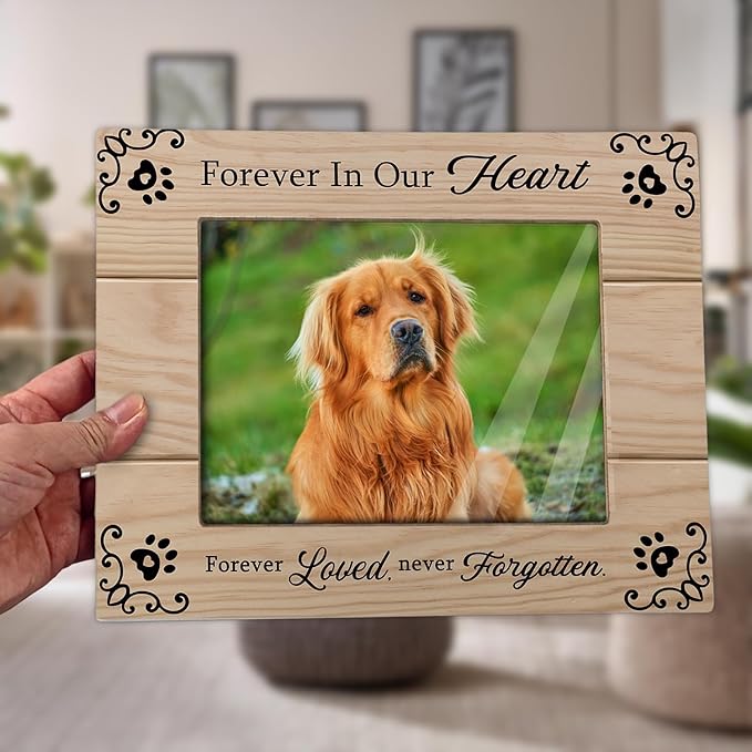 Pet Memorial Picture Frame for Dogs, 4x6Inch, Brown Wooden Tabletop Frame with Handmade Design and High-definition Printing