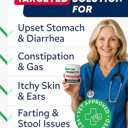 StrellaLab Dog Probiotics Treats for Picky Eaters - Digestive Enzymes + Prebiotics - Chewable Fiber Supplement - Allergy, Diarrhea, Gas, Constipation, Upset Stomach Relief - Improve Digestion&Immunity