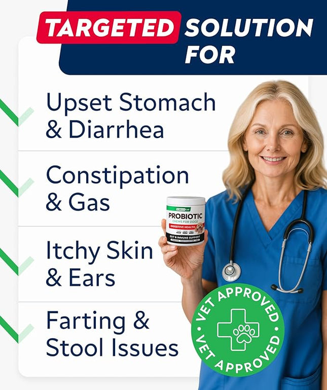StrellaLab Dog Probiotics Treats for Picky Eaters - Digestive Enzymes + Prebiotics - Chewable Fiber Supplement - Allergy, Diarrhea, Gas, Constipation, Upset Stomach Relief - Improve Digestion&Immunity