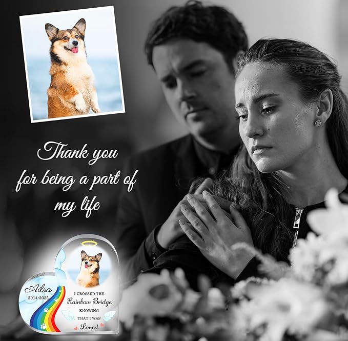 Custom Pet Memorial Plaque Gifts Rainbow Bridge Dog Memorial Gifts Personalized Pet Heart Shape Acrylic Plaque Pets Loss Sympathy Gift Dog Passed Away Gifts Cat Sympathy Bereavement Remembrance Gift
