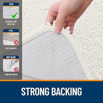 OLANLY Bathroom Rugs 50x30, Extra Soft Absorbent Chenille Bath Rugs, Rubber Backing Quick Dry, Machine Washable Bath Mats for Bathroom Floor, Tub and Shower, Home Decor Accessories, Ivory