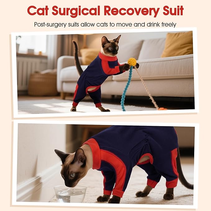 DENTRUN Cat Clothes with Anti-Shedding Fabric - Soft Recovery Suit & Breathable Lint-Resistant Cat Sweater for Wound Care & Hair Control, Kitten Onesie Pajamas, XXL, Dark Blue