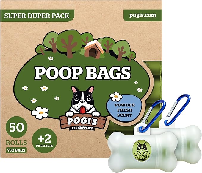 Pogi’s Dog Poop Bags – Leak-Proof & Extra Thick Pet Waste Bags with 2 Holders (Fresh Scent, 50 Rolls, 750-Count)