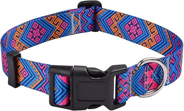 Dog Collar with Bohemia Floral Tribal Geometric Patterns - Soft Ethnic Style Collar Adjustable for Small Medium Large Dogs(Orange Ethnic Style,XS)