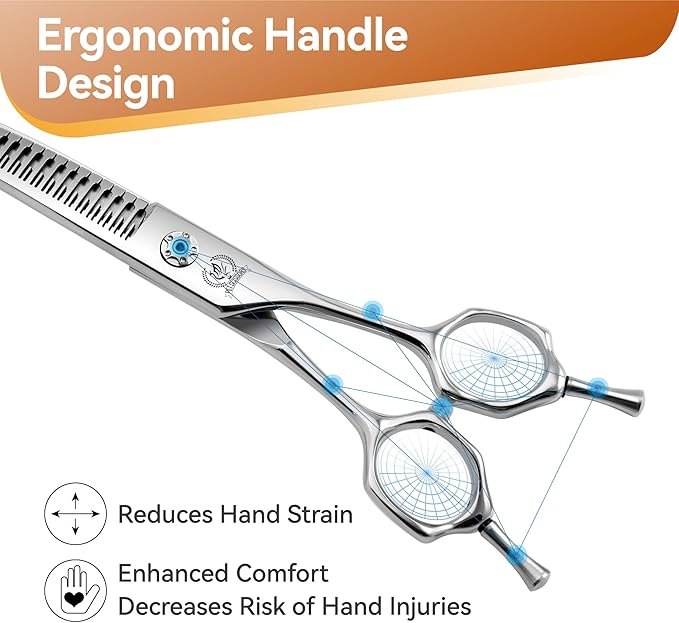 Fenice Peak 7.0 Curved Thinning Traceless Dog Grooming Scissors Japanese 440C Stainless Steel with Bearing Screws Smooth Cutting and Durable