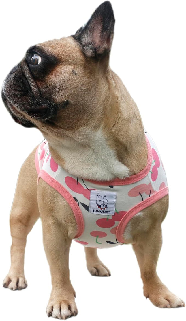 iChoue 100% Breathable Cotton English Bulldog Halloween Cartoon T Shirts Cute Clothes for Medium Large Dogs Vest Tank Tops Terrier Pitbull Cherry - XXLarge