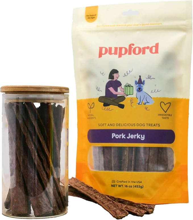 Pupford Pork Jerky for Dogs & Puppies, All-Natural, Healthy Dog Treats, No Fillers, Made in USA (10 oz)