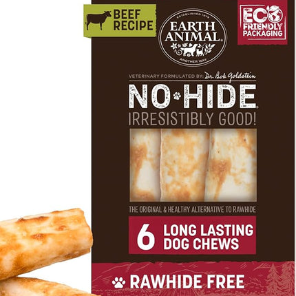 Earth Animal No Hide Chews - Long Lasting Rawhide Free Medium Dog Chews Rolls, Beef - 6 Count
