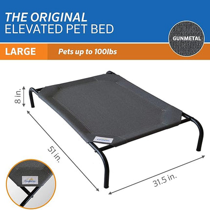Coolaroo Original Elevated Dog Bed - Breathable Off-The-Ground Pet Bed with Cooling Fabric, Joint Relief & Moisture-Resistant Fabric, 100% Recyclable, Easy Clean, Gunmetal, Large