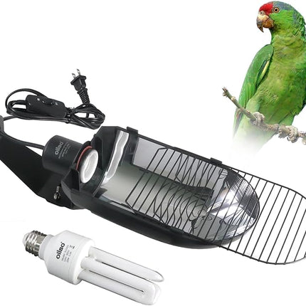 Oiibo Bird Cage Light Fixture Combo Kit, AvianSun Lamp Hood with 2.4% UVB UVA 20W Compact Fluorescent Bulb for All Kinds Captive Birds