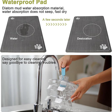 RIZZARI Large Water Dispenser for Dogs: 8L Gravity Gray Automatic Stainless Steel Waterer with Specialized Brush and Triple Filter - Raised Pet Feeder for Senior Dogs with Joint Pain in Bedroom Garden