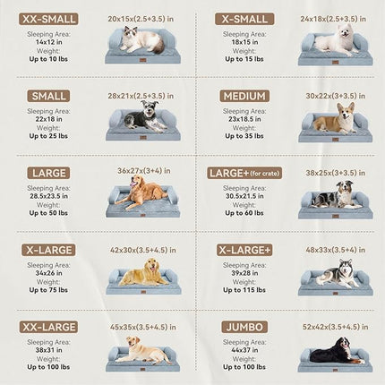 Large Dog Bed Orthopedic Washable, Big Large XXXLarge Dogs, Orthopedic Grey Extra Dog Bed with Waterproof Cover and Removable Egg Foam, Couch Bed Bolster