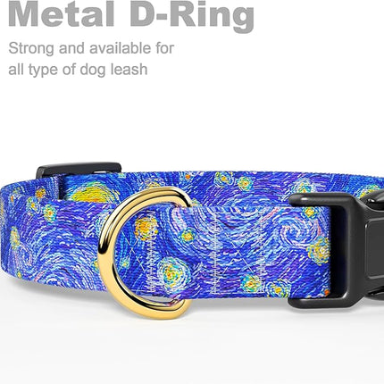 Rnivvi Dog Collar for Large Dogs, Cute Heavy Duty Adjustable Puppy Collar with Quick Release Buckle for Boy Girl & Female, Pet Accessories for Walking Running, L Length 1" Width, Van Gogh Starry Night