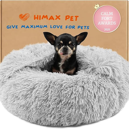Himax Dog Beds for Small Dogs, Donut Dogs Bed with Blanket Attached, Calming Dog Bed Washable (20"/26"/35") Light Grey for Puppy