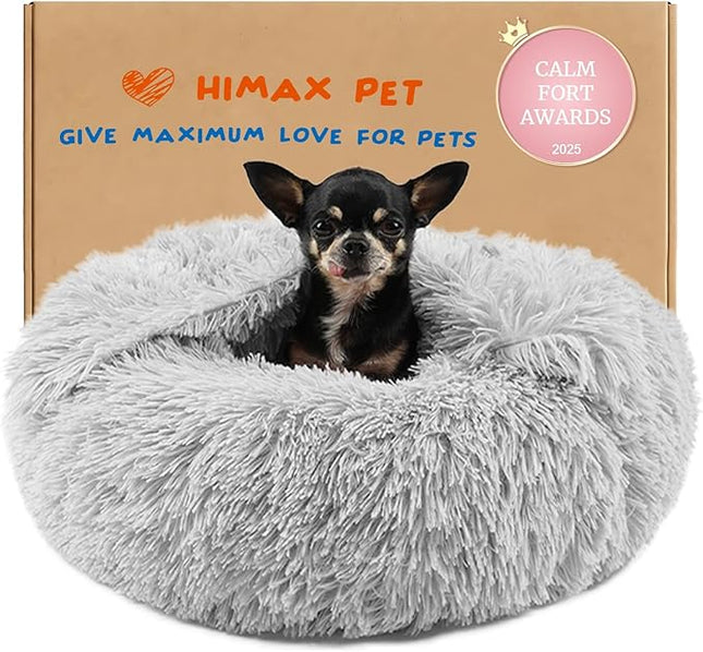Himax Dog Beds for Small Dogs, Donut Dogs Bed with Blanket Attached, Calming Dog Bed Washable (20"/26"/35") Light Grey for Puppy