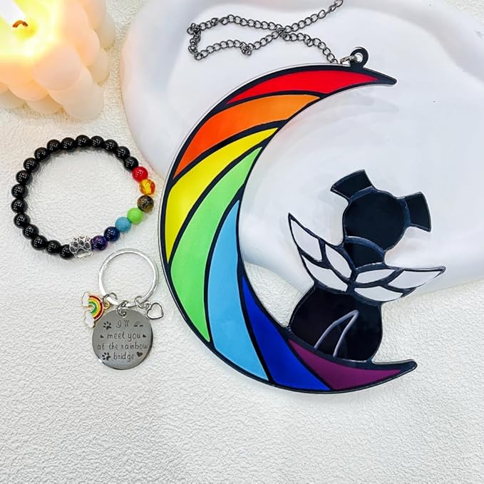 Dog Memorial Gifts, Death Sympathy Gift for Loss of Dogs, Rainbow Bridge Pet Passing Away Pet Memorial Sun Catcher Gifts