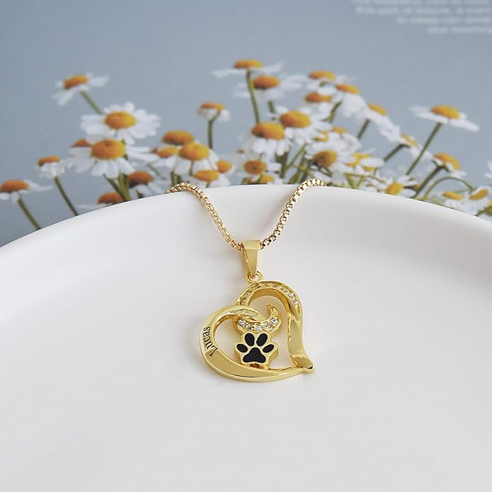 Customized Paw Print Necklace Personalized Pet Name Necklace Custom Engraved Dog Cat Paw Pendant Necklace Pet Memorial Gift for Pet Lovers