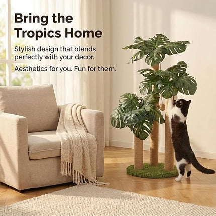 31.5Inch Cat Scratching Post,Cat Scratcher Tree with 3 Scratching Poles & 2 Interactive Dangling Balls,Cats Scratching Posts for Indoor Kitten & Adult Cats