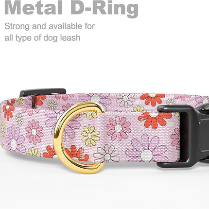 Rnivvi Dog Collar for Small Dogs, Cute Heavy Duty Adjustable Puppy Collar with Quick Release Buckle for Girl & Female, Pet Accessories for Walking Running, S Length 3/4" Width, Colorful Chamomile