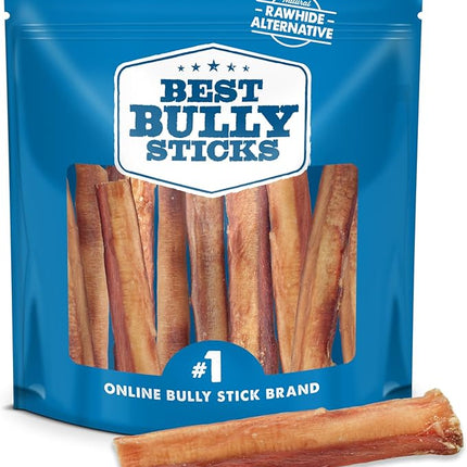 Best Bully Sticks Thick 6 Inch Bully Sticks for Dogs - 10 Count (Pack of 1) - Natural Grass-Fed Beef, Single Ingredient, Grain and Rawhide Free - Large Breeds