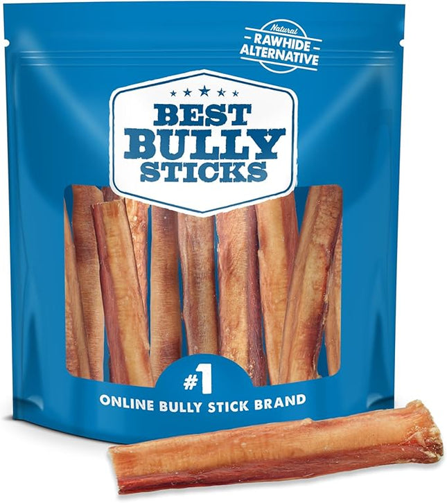 Best Bully Sticks Thick 6 Inch Bully Sticks for Dogs - 10 Count (Pack of 1) - Natural Grass-Fed Beef, Single Ingredient, Grain and Rawhide Free - Large Breeds