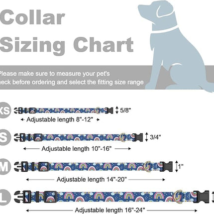 Rnivvi Dog Collar for Medium Dogs, Cute Heavy Duty Adjustable Puppy Collar with Quick Release Buckle for Girl & Female, Pet Accessories for Walking Running, M Length 1" Width, Blue Rainbow