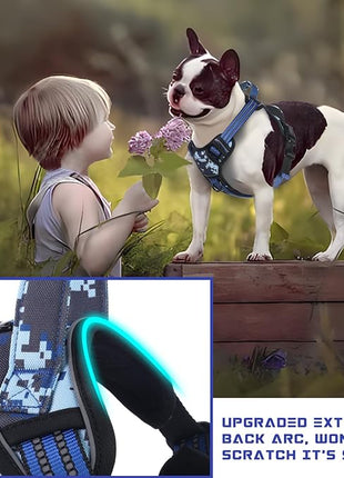 BUMBIN Dog Harness for Large Dogs, No Pull Adjustable No Choke Pet Vest with Dog Leash Fit Smart Reflective Pet Walking Harness for Training Easy Control Soft Handle Blue Camo M