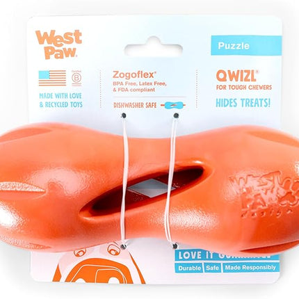 West Paw Qwizl Treat Dispensing Dog Toy for Tough Chewers- Durable Long Lasting Chew and Fetch Toy Keeps Dogs Engaged- Dishwasher Safe Safe Materials Made in USA - Cardinal Red, Large