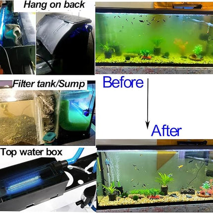 3W Aquarium Clean Light Fish Tank Algae Clean Light Green Water Clean Fish Tank Water Clean Lamp for Sump Pond Filter Tank