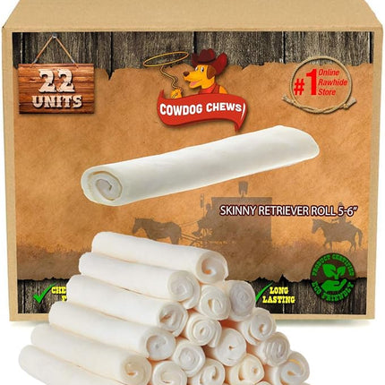 Cowdog Chews 5-6 Inches Rawhide Retriever Roll - Chewing Dog Treat, 100% Natural - Natural Grass Fed Livestock Sourced (22 Pack)