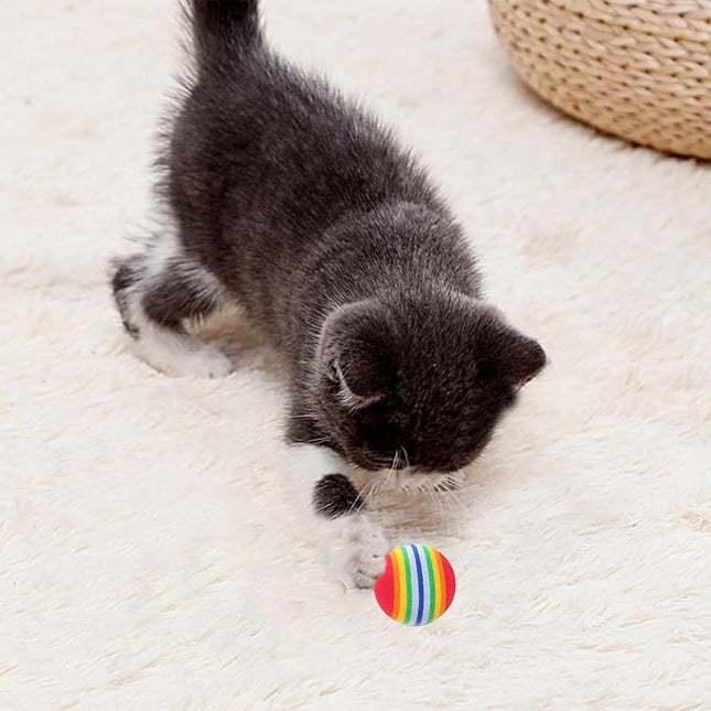 PET SHOW 50pcs 1.38" Cat Toy Balls Interactive for Indoor Cats Red Rainbow Soft EVA Foam Kittens Favorite Toys 35mm Dia. Small Dogs Puppies Toy Balls Bulk Activity Chase Quiet Play Sponge Ball