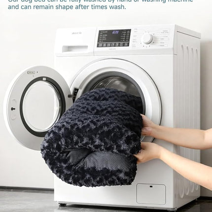 KSIIA Washable Dog Bed Anti-Slip Dog Crate Beds Deluxe Plush Kennel Pad Comfy Pet Sleeping Mat for Large Dogs, 35" x 23", Black