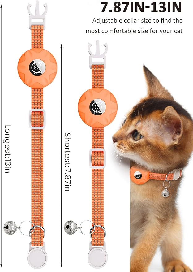Apple AirTag Cat Collar, GPS Tracker Kitten Collar with Breakaway Feature, Lightweight and Reflective, Perfect for Cats and Puppies (Orange)