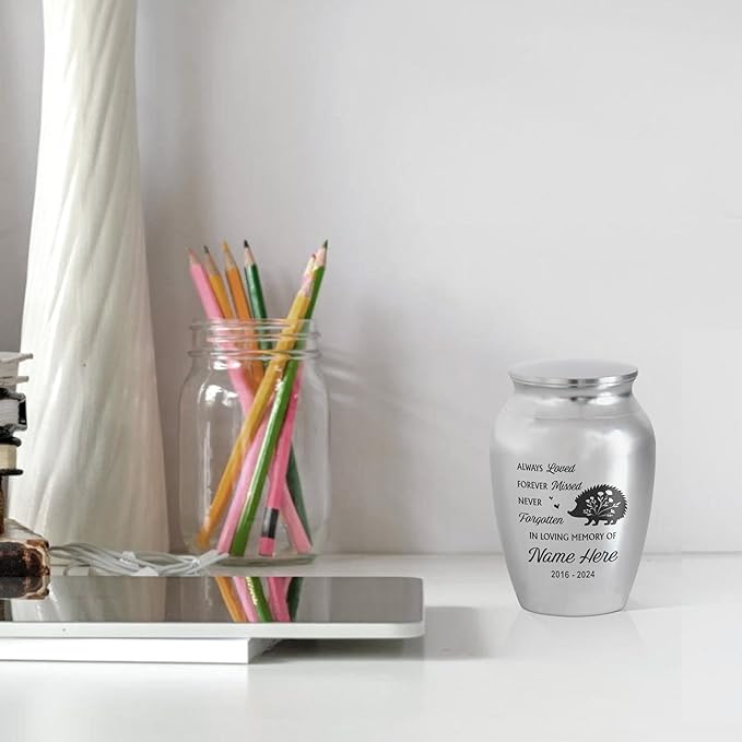 Artsy Woodsy Personalized Hedgehog Pet Memorial Cremation Mini Urn, Decorative Keepsake Small Urns for Ashes 2.56 inch, Remembrance Gifts for Pet Lovers in Loving Memory (03, 2.56x1.77)