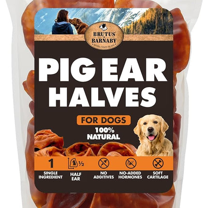 BRUTUS & BARNABY Pig Ear Halves for Dogs, 40 Ct. – All-Natural Single Ingredient Dog Chews, Slow Cooked & Fully Digestible Rawhide Alternative
