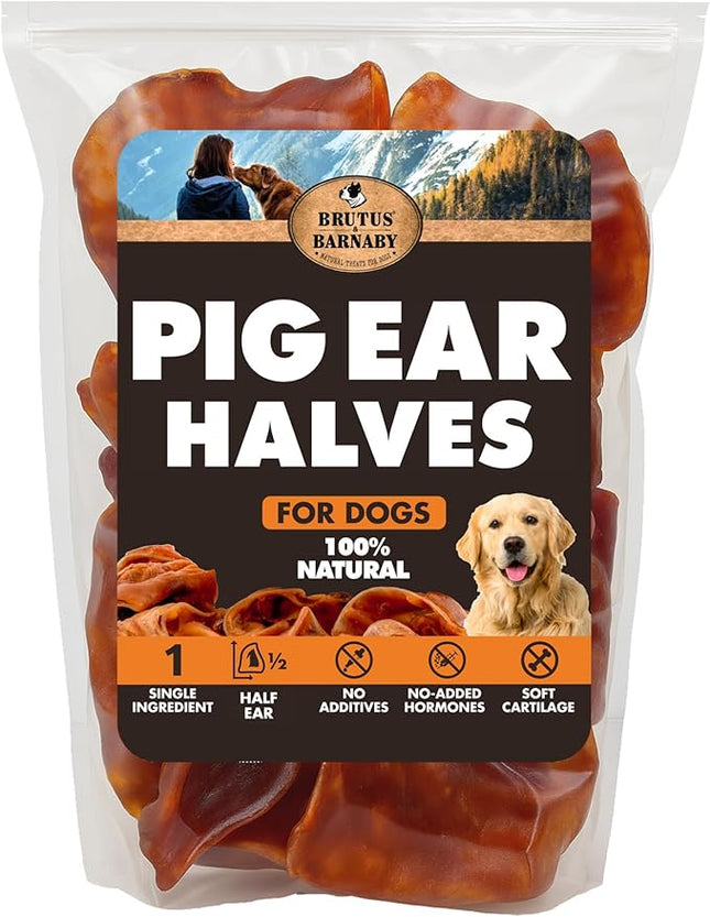 BRUTUS & BARNABY Pig Ear Halves for Dogs, 40 Ct. – All-Natural Single Ingredient Dog Chews, Slow Cooked & Fully Digestible Rawhide Alternative