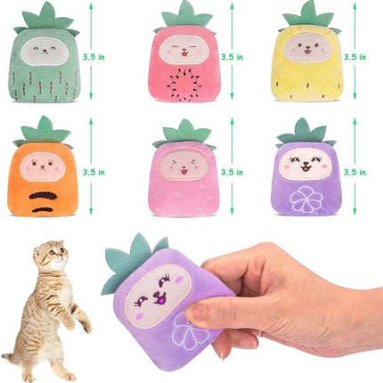 Christmas Cat Toys for Indoor Cats Kitten, Catnip Kitty Toys Pineapple 6Pcs, Interactive Cat Nip Chew Kicker Toy for All Pet Breed