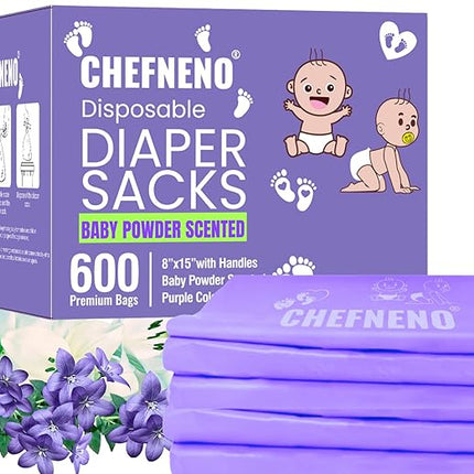 Baby Diaper Bag Disposable (600 Count) Fresh Baby Powder Scented Easy Tie Handles Bulk Diaper Sacks Disposable Dog Poop Waste Bags Cat Litter Clump & Poop Bags Sanitary Pad Waste Bags (600 Bags)