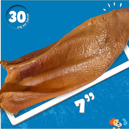 Jack&Pup Natural Half Pig Ears for Dogs Large, Pigs Ears for Dogs - Premium Dog Ear Treat - Dog Chew Treats for Large and Small Breeds (30 Pack)