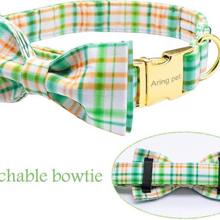 ARING PET Bowtie Dog Collar, Adorable Green Grid Dog Collars with Detachable Bow, Adjustable Collar Gifts for Small Medium Large and Girl Boy Dogs