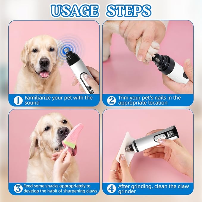 2025 Upgraded Silent Groom Pro Nail Grinder,3-Speed Dog Nail Trimmer with 2 Replacement Grinding Heads,Pet Paws Grooming Smoothing Tool for Cats and Dogs