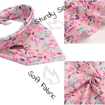 Lionheart glory Pink Dog Bandana 1 Pack Washable Soft Cotton Floral Bibs Scarf, Adjustable Kerchief Square Dog Bandanas for Large Dogs