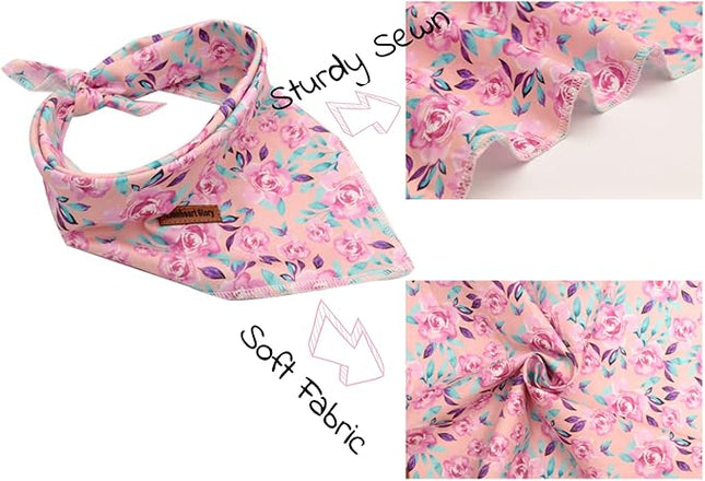 Lionheart glory Pink Dog Bandana 1 Pack Washable Soft Cotton Floral Bibs Scarf, Adjustable Kerchief Square Dog Bandanas for Large Dogs