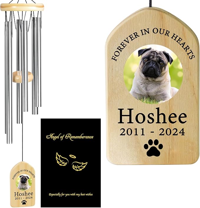 Personalized Pet Memorial Wind Chime, Cat & Dog Memorial Gifts, Pet Loss Sympathy Gift - Forever Hearts