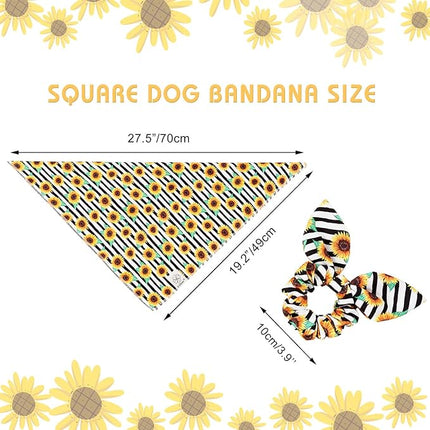 E-Clover Dog Bandanas & Matching Scrunchie Set Sunflower Dog Bandana Scarf Bibs for Medium Large Dogs Girl Pet Owner Birthday Gift Stripe