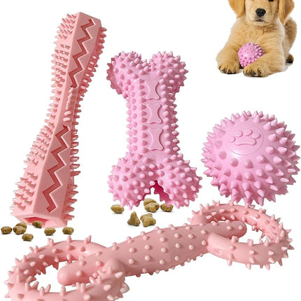 4 Pack Puppy Toys for 2-8 Months Pets Dog Chew Toy for Small Puppies Teething Toys for Cleaning Teeth Cute Pink Small Dog Toys Soft Durable Interactive Chew Toy Puppy Supplies Starter Kit (Pink)