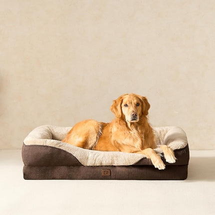 EHEYCIGA Memory Foam XL Dog Bed for XLarge Sized, Extra Large Orthopedic Dog Sofa with Sides and Waterproof Liner, Washable Bolster Pet Bed Couch with Removable Cover, 42x30x7.5 Inch, Brown